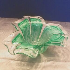 Murano Style Mint Green Art Glass Vase-Bowl Vintage
